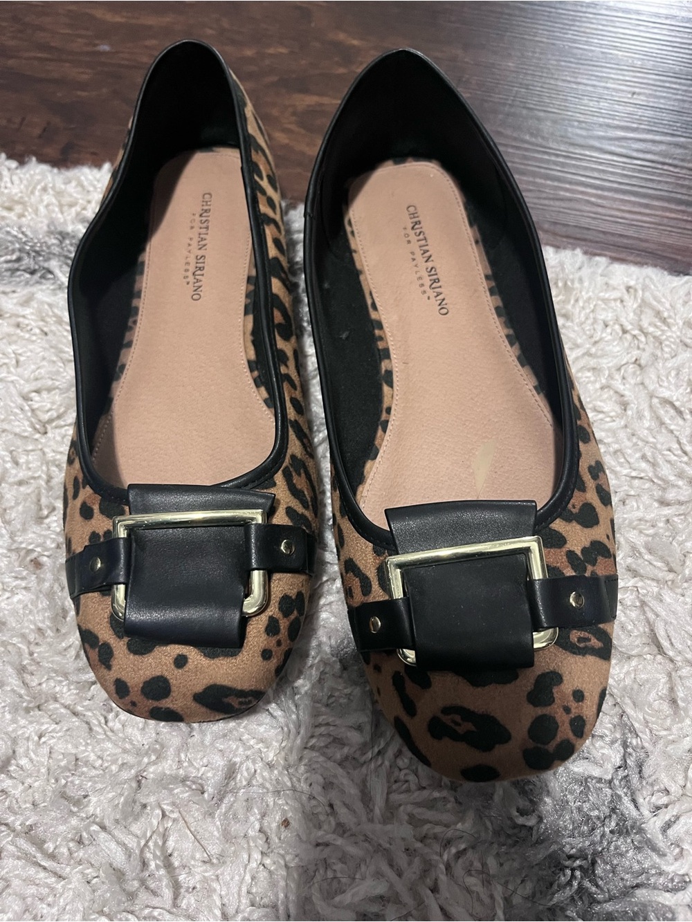 Christian Siriano Leopard-Print Flats with Black Buckle